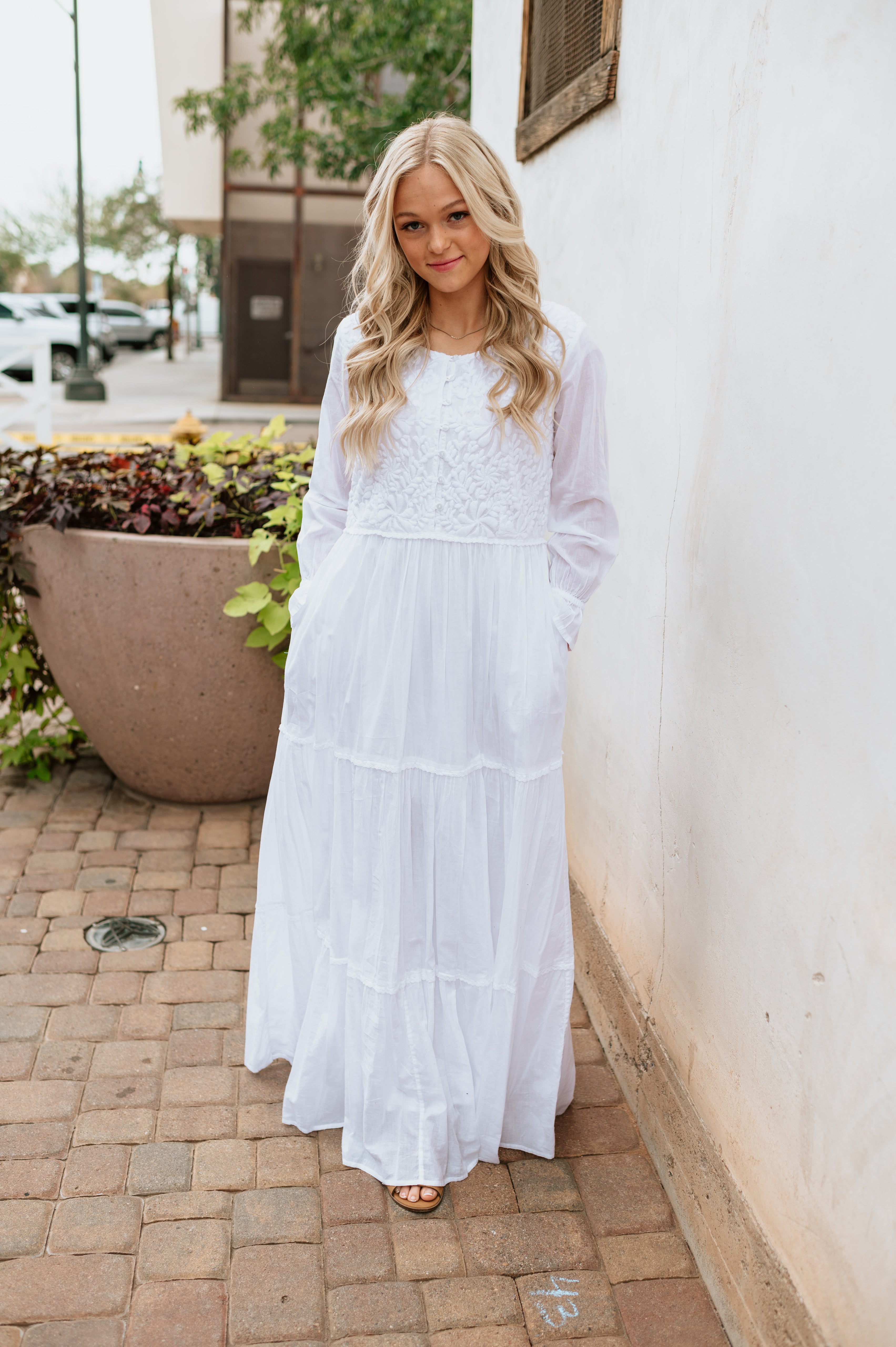 white temple dresses The Aspen Button Eyelet Dress in Creamy 3XL / Petite It has a relaxed shape Rylee LDS Front Zipper Temple