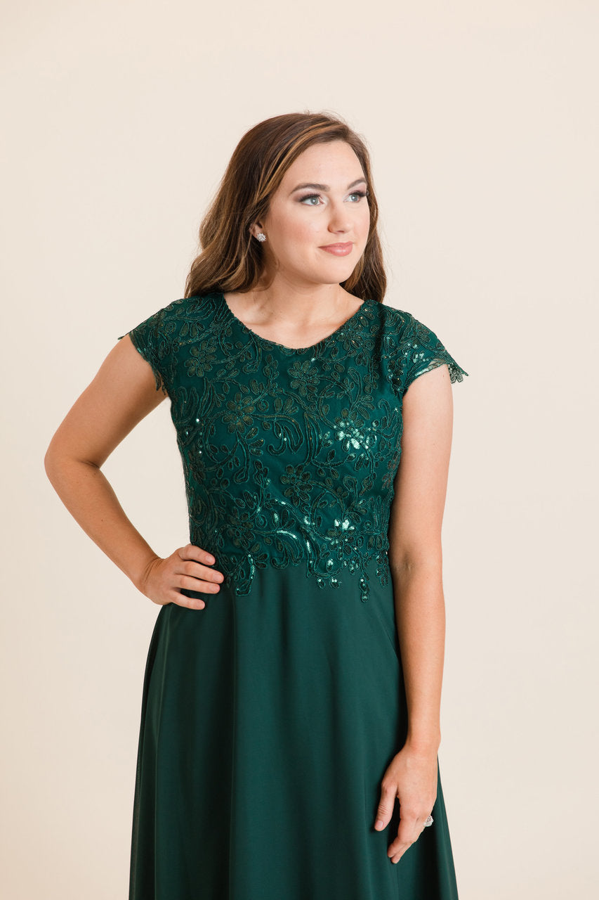 green emerald velvet dress Monica