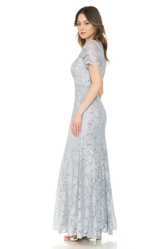 silver modest prom dress